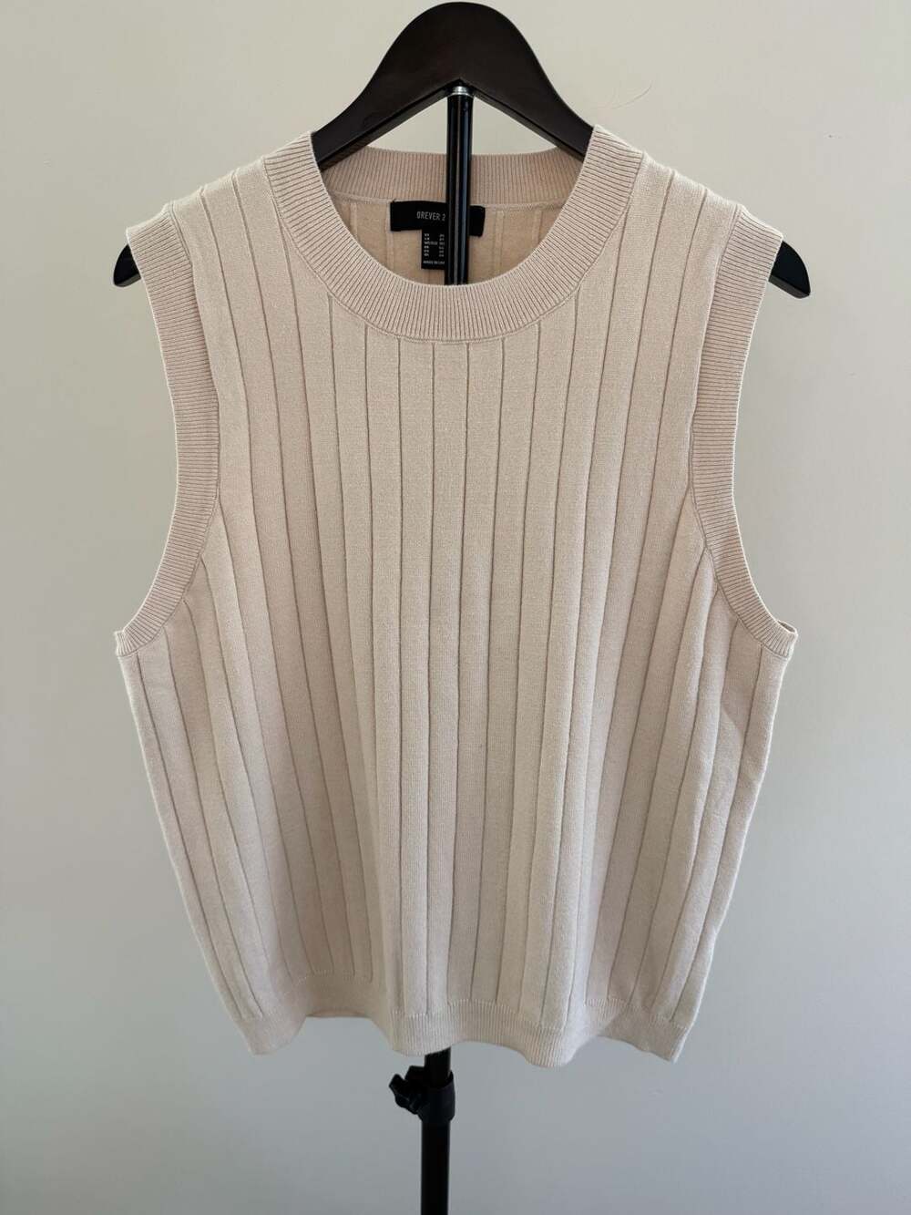Forever 21+ Ribbed Sweater Vest Cream Crewneck-3X